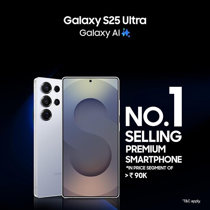 Samsung Galaxy S25 Ultra 5G AI Smartphone (Titanium Silverblue, 12GB RAM, 256GB Storage), 200MP Camera, S Pen Included, Long Battery Life