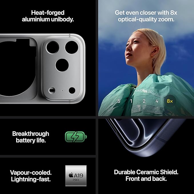 Apple iPhone 17 Pro 512 GB: 15.93 cm (6.3″) Display with Promotion up to 120Hz, A19 Pro Chip, Breakthrough Battery Life, Pro Fusion Camera System with Center Stage Front Camera; Cosmic Orange